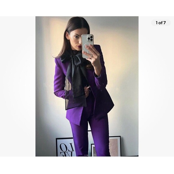 ZARA LAPELLESS FITTED BLAZER DARK PURPLE SZ S Career Wear Office 8135/701 - Picture 5 of 5